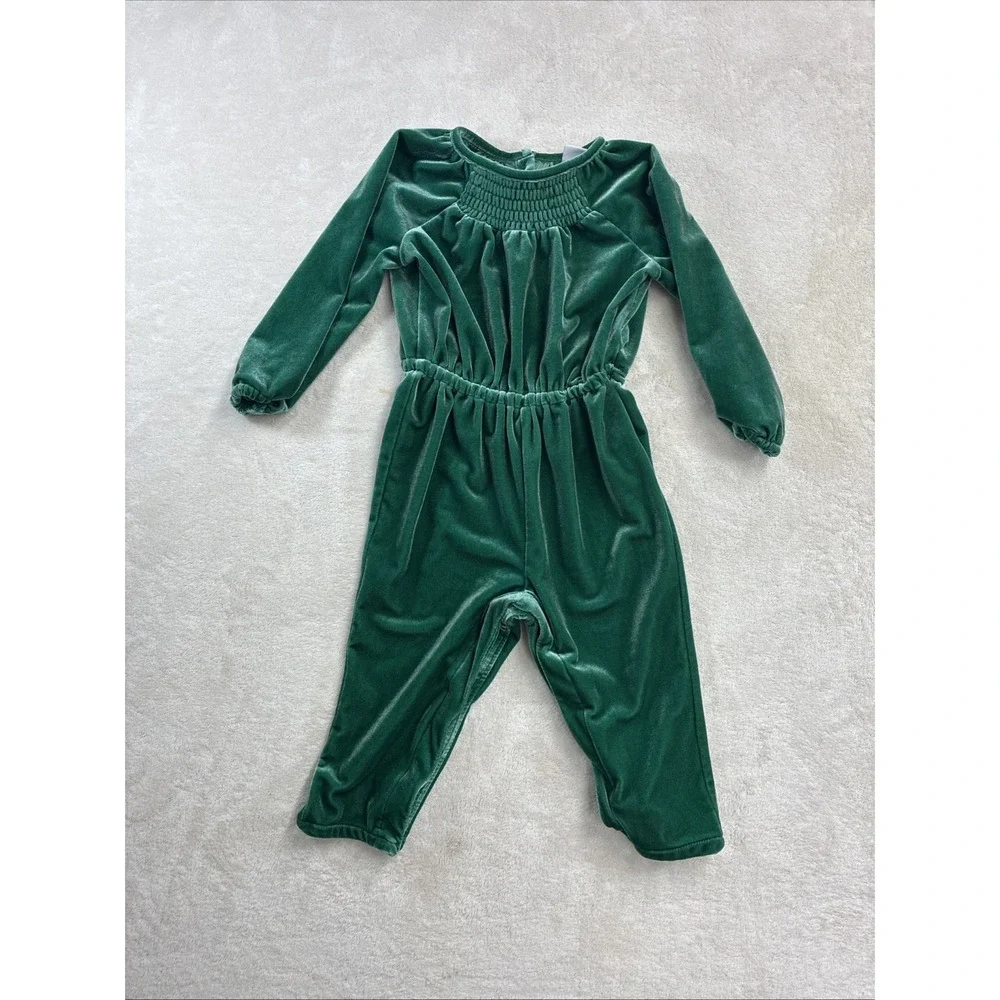 Old Navy Smock Velvet Green Jumpsuit Long sleeve.  Toddler 18-24 Month Christmas